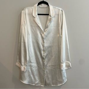 VICTORIA’S SECRET Satin Button Up Sleep Shirt - White, Size L